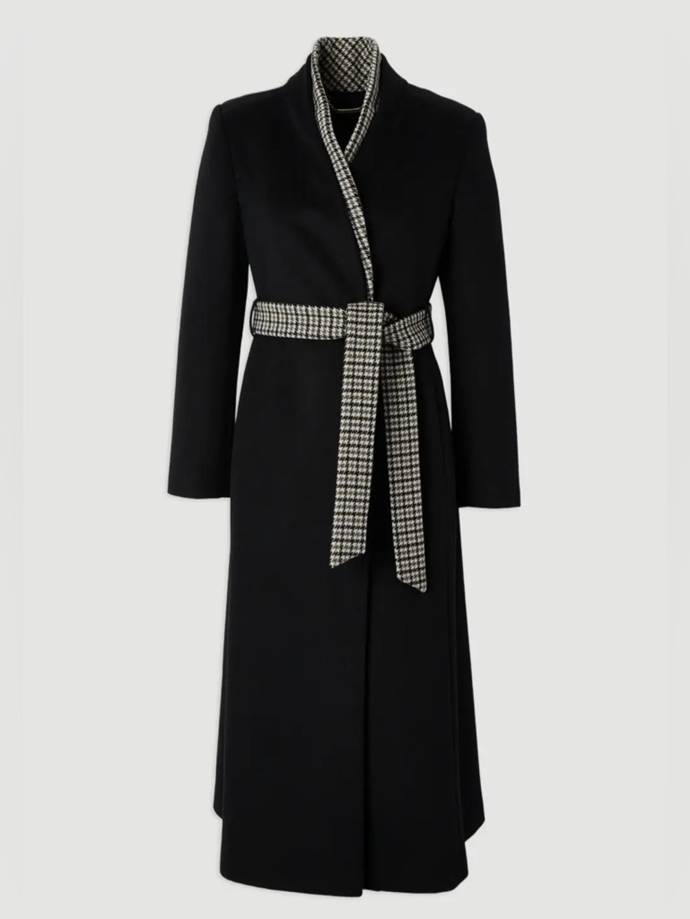 Karen Millen Brushed Wool Houndstooth Mix Belted Wrap Neck Tailored Midi Coat